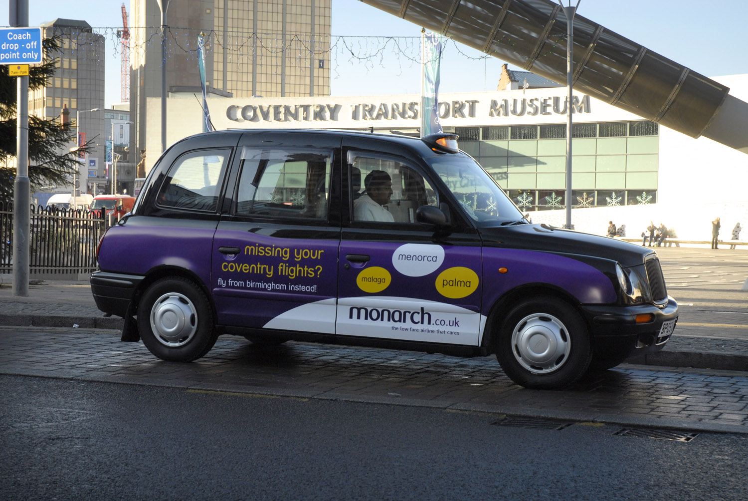 2008 Ubiquitous taxi advertising campaign for Monarch - The low fare airline that cares