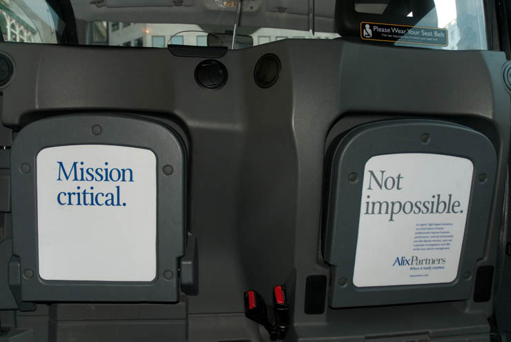 2011 Ubiquitous taxi advertising campaign for AlixPartners  - Mission-Critical. Not Impossible