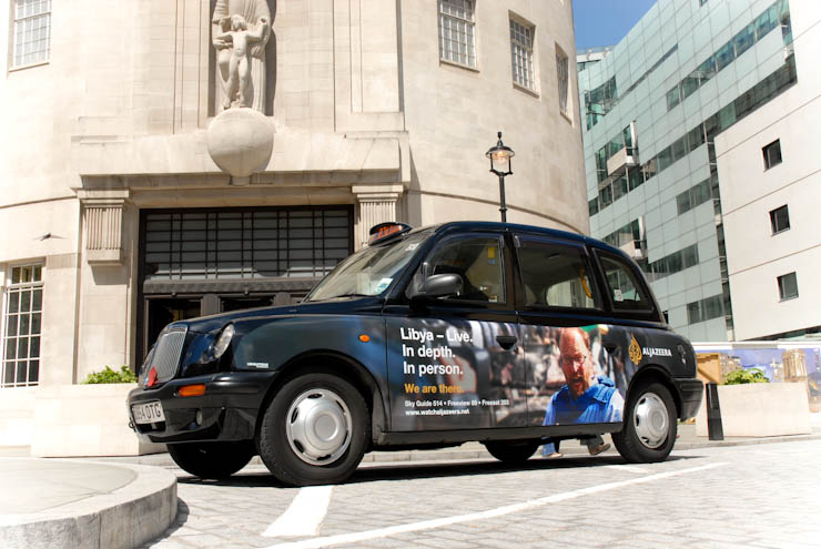 2011 Ubiquitous taxi advertising campaign for Aljazeera - Libya-Live. In Depth. In Person.