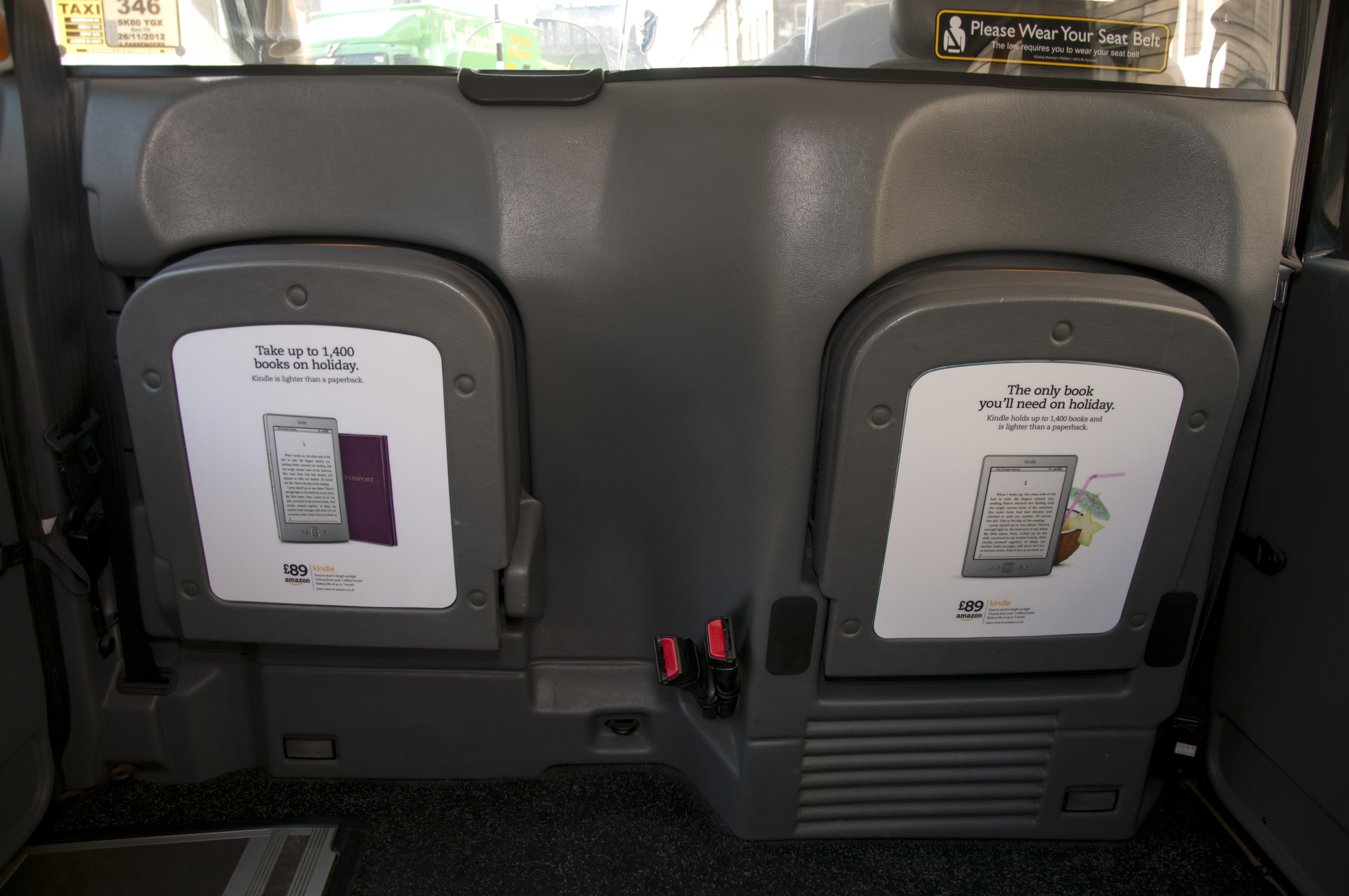 2012 Ubiquitous taxi advertising campaign for Amazon Kindle - The Only Book You'll Need On Holiday