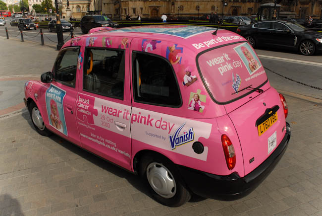 2010 Ubiquitous taxi advertising campaign for Breast Cancer Campaign  - Wear It Pink Day 29th October 2010