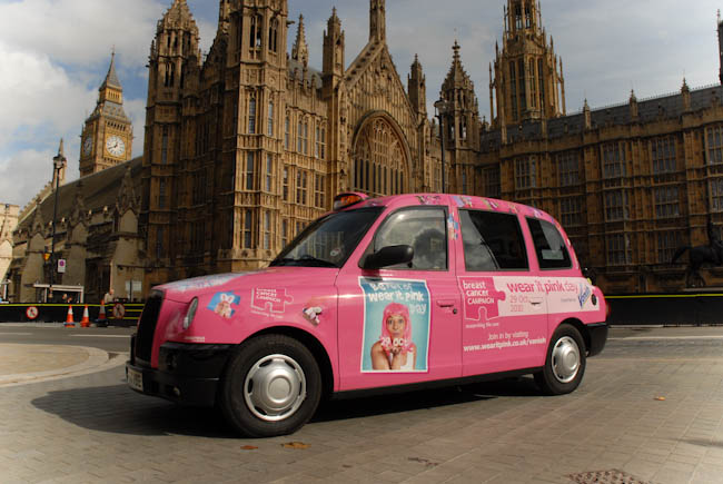 2010 Ubiquitous taxi advertising campaign for Breast Cancer Campaign  - Wear It Pink Day 29th October 2010