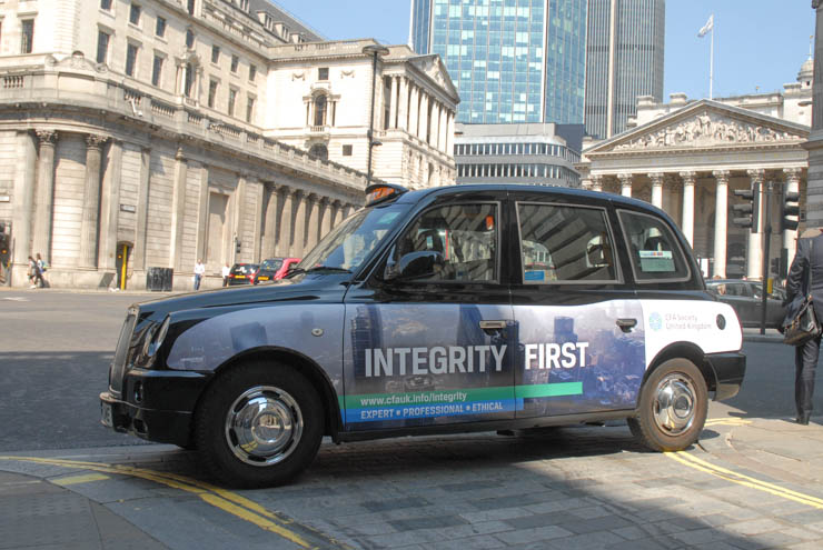 2013 Ubiquitous taxi advertising campaign for Chartered Financial Analysts Institute  - Integrity First