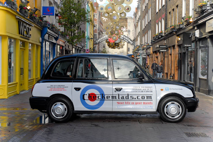 2012 Ubiquitous taxi advertising campaign for Check em Lads - Your life in your hands