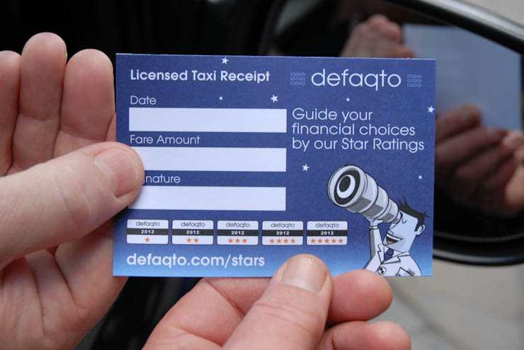 2012 Ubiquitous taxi advertising campaign for Defaqto  - Guide Your Financial Choices By Our Star Ratings