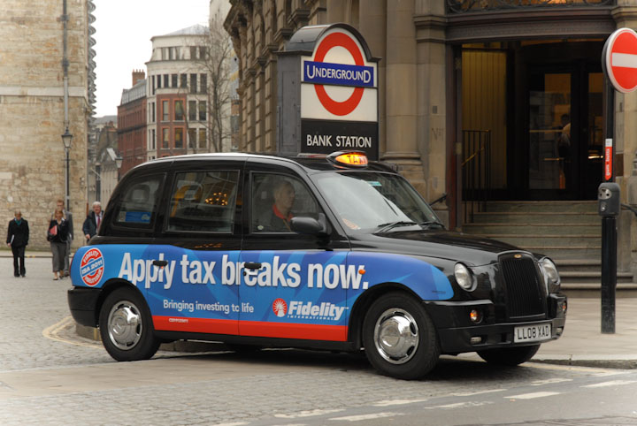 2011 Ubiquitous taxi advertising campaign for Fidelity - Apply Tax Breaks Now