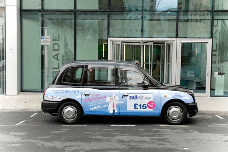 2012 Ubiquitous taxi advertising campaign for Rail Air - The Direct Way From Reading To Heathrow