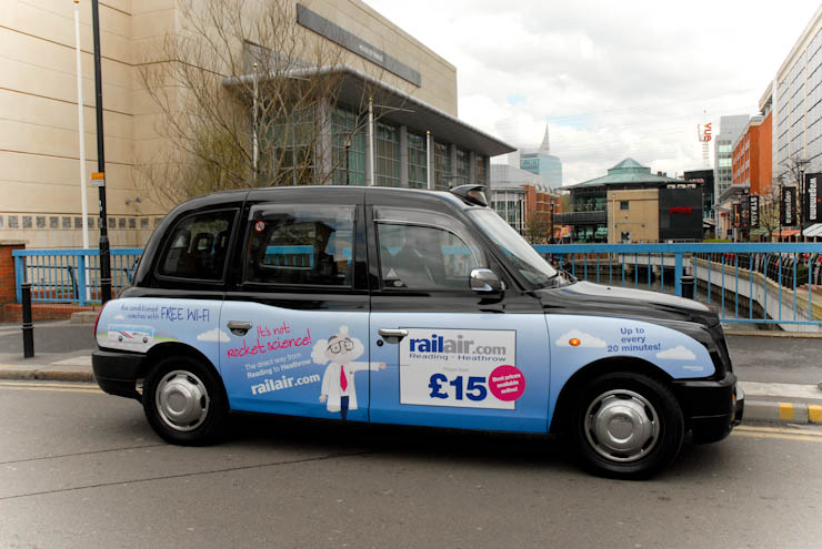 2012 Ubiquitous taxi advertising campaign for Rail Air - The Direct Way From Reading To Heathrow