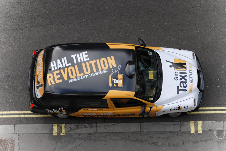 2011 Ubiquitous taxi advertising campaign for Get Taxi - Hail the Revolution