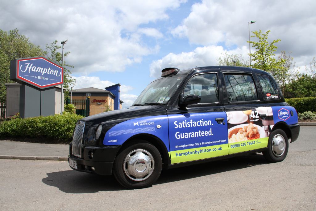 2012 Ubiquitous taxi advertising campaign for Hampton By Hilton - Satisfaction Guaranteed
