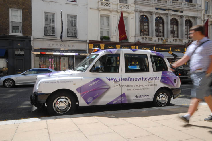 2013 Ubiquitous taxi advertising campaign for Heathrow Airport - New Heathrow Rewards