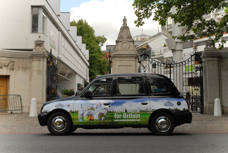 2011 Ubiquitous taxi advertising campaign for Highland Spring - New Balls for Britain