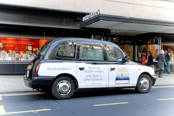 2012 Ubiquitous taxi advertising campaign for Hodder - John Grisham - The Racketeer