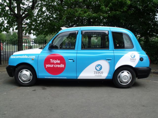 2011 Ubiquitous taxi advertising campaign for Tesco Mobile  - Triple Your Credit
