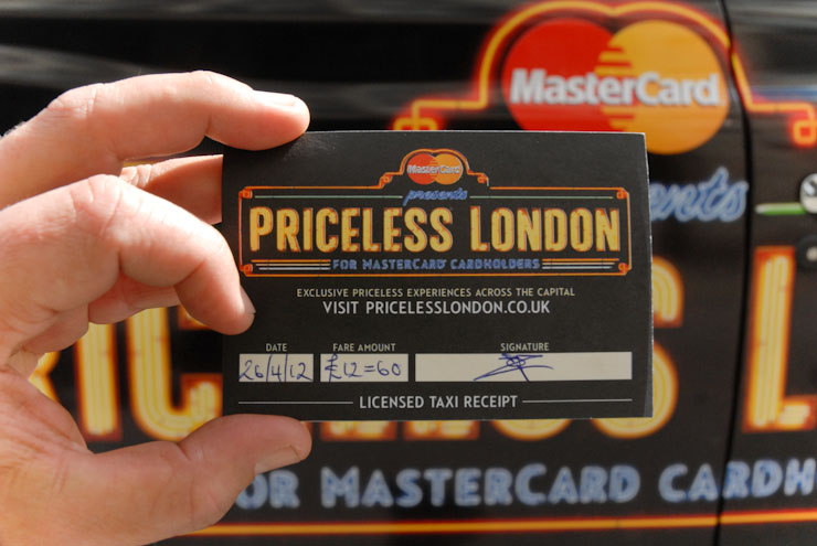 2012 Ubiquitous taxi advertising campaign for Mastercard - Priceless London