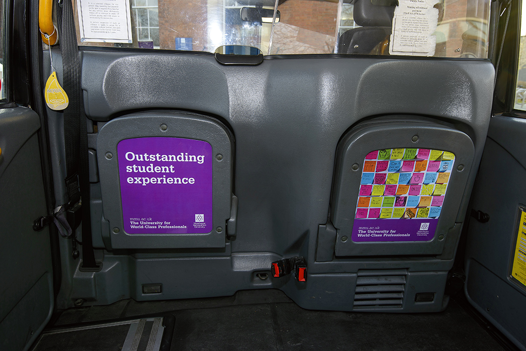 2012 Ubiquitous taxi advertising campaign for Manchester Metropolitan University - The University for World-Class Professionals