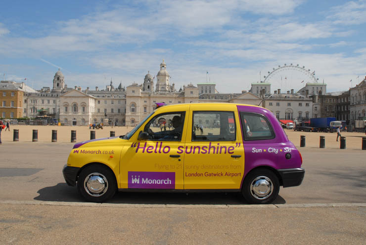 2013 Ubiquitous taxi advertising campaign for Monarch - "Hello Sunshine"