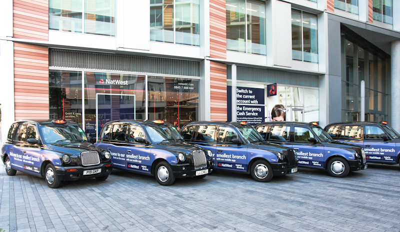 2013 Ubiquitous taxi advertising campaign for RBS - Welcome To Our Smallest Branch