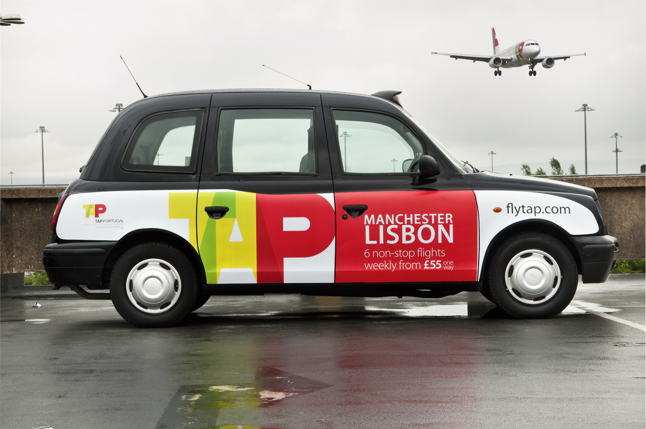2011 Ubiquitous taxi advertising campaign for TAP  - Manchester Lisbon 6 non-stop flights weekly from £55 one way