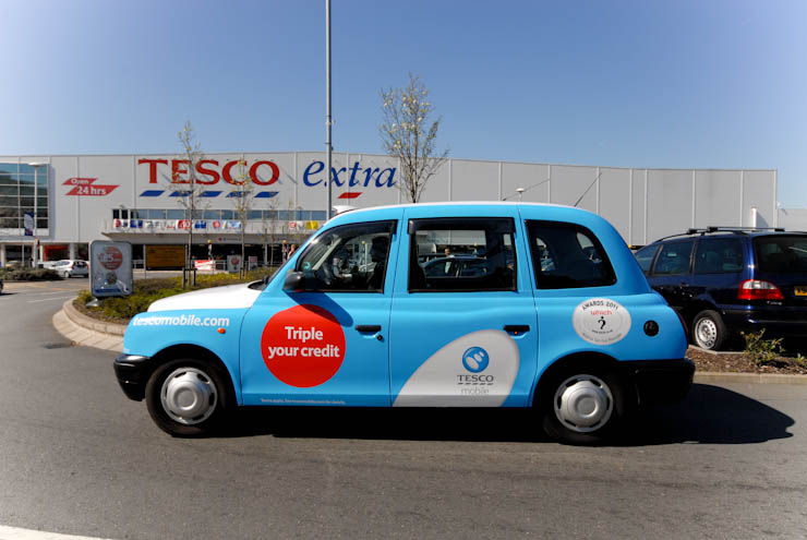 2012 Ubiquitous taxi advertising campaign for Tesco Mobile  - Triple your credit
