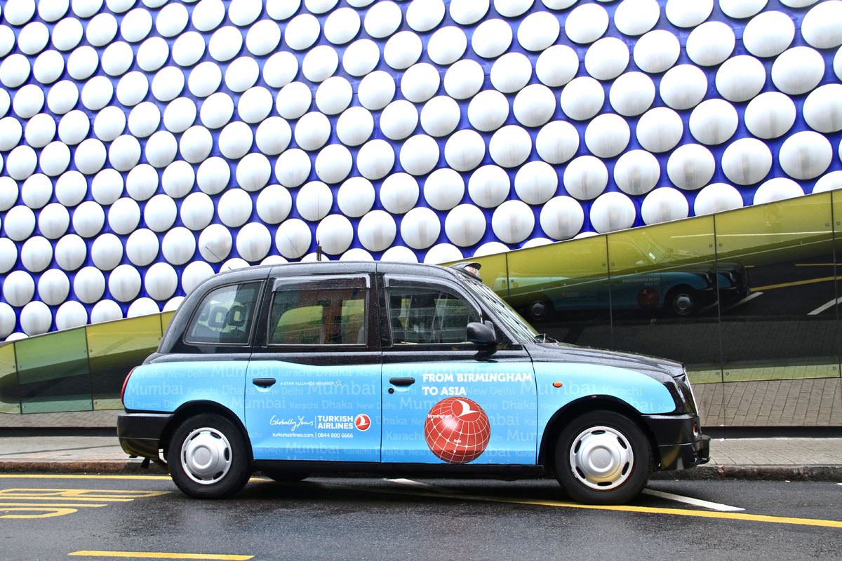 2012 Ubiquitous taxi advertising campaign for Turkish Airlines - From Birmingham to Asia