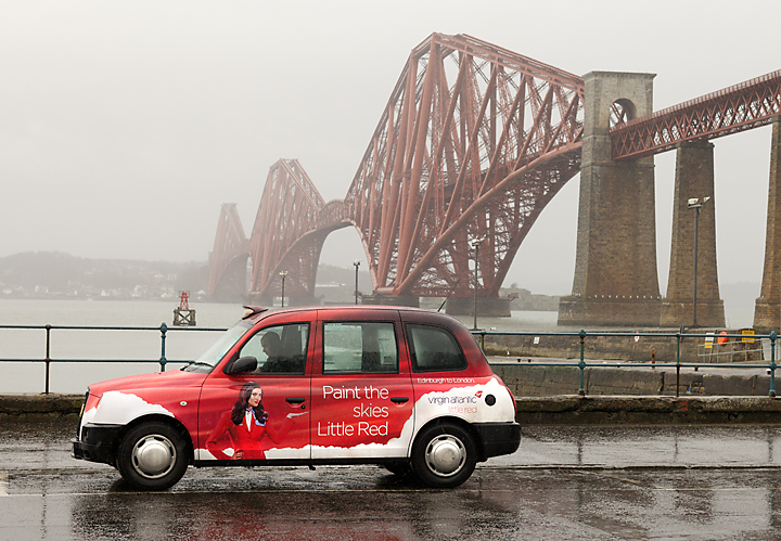 2013 Ubiquitous taxi advertising campaign for Virgin Atlantic - Paint The Skies Little Red