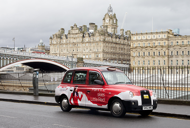 2013 Ubiquitous taxi advertising campaign for Virgin Atlantic - Paint The Skies Little Red