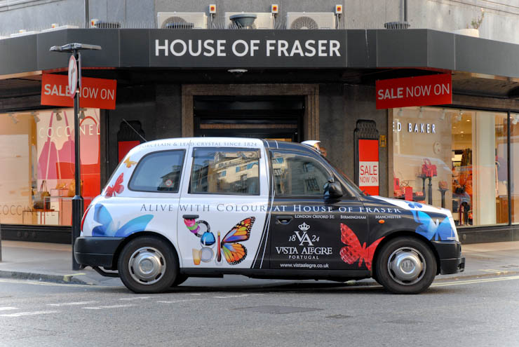 2012 Ubiquitous taxi advertising campaign for Vista Alegre - Alive with colour at House of Fraser
