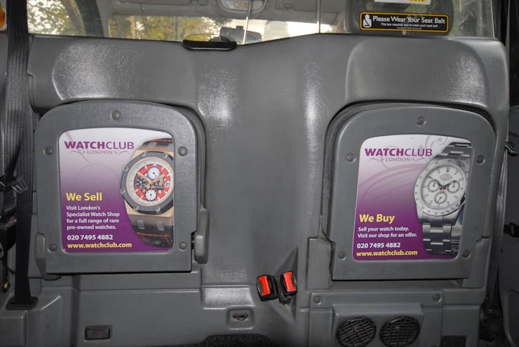 2011 Ubiquitous taxi advertising campaign for Watch Club - London's Specialist Watch Shop