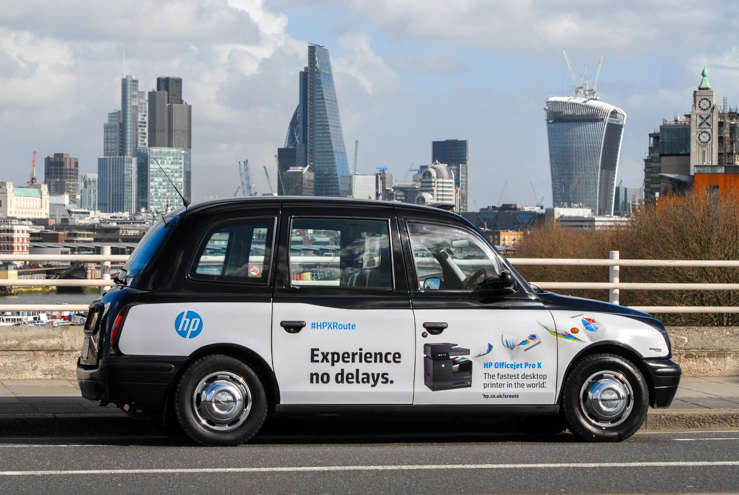 2014 Ubiquitous taxi advertising campaign for Hewlett Packard  - Experience no delays