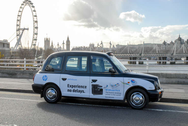 2014 Ubiquitous taxi advertising campaign for Hewlett Packard  - Experience no delays