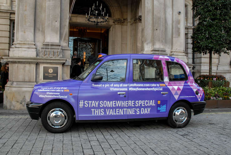 2014 Ubiquitous taxi advertising campaign for Laterooms - #StaySomewhereSpecial This Valentines Day