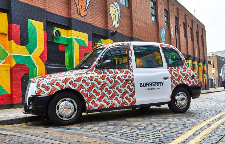 Burberry's new Logo covers London Black taxis for London Fashion Week 2018  | Ubiquitous Taxis