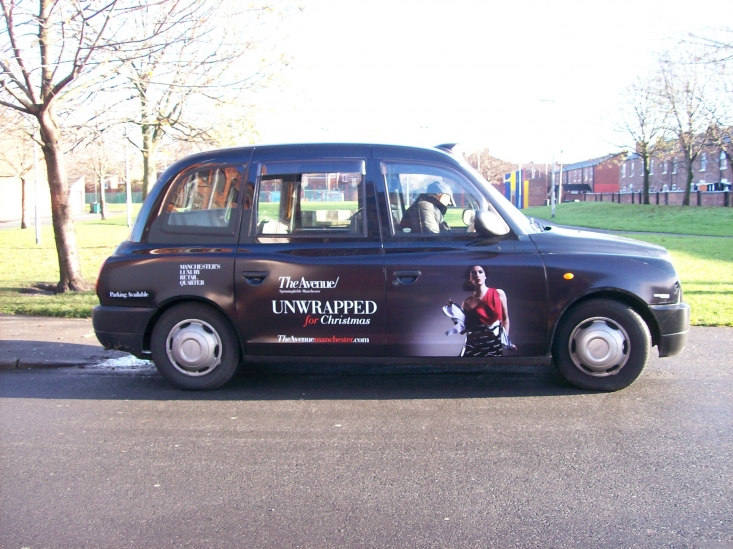 2010 Ubiquitous taxi advertising campaign for Spinningfields - The Avenue-Unwrapped For Christmas