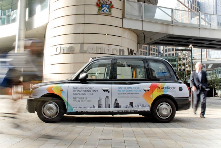 2012 Ubiquitous taxi advertising campaign for Blackrock  - The new world of investing isn&#039;t standing still