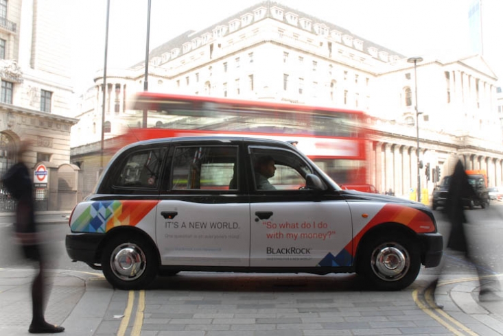 2012 Ubiquitous taxi advertising campaign for Blackrock  - It&#039;s a New World