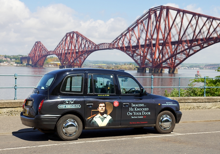 2013 Ubiquitous taxi advertising campaign for Mary King&#039;s Close - Imagine he knocked on your door