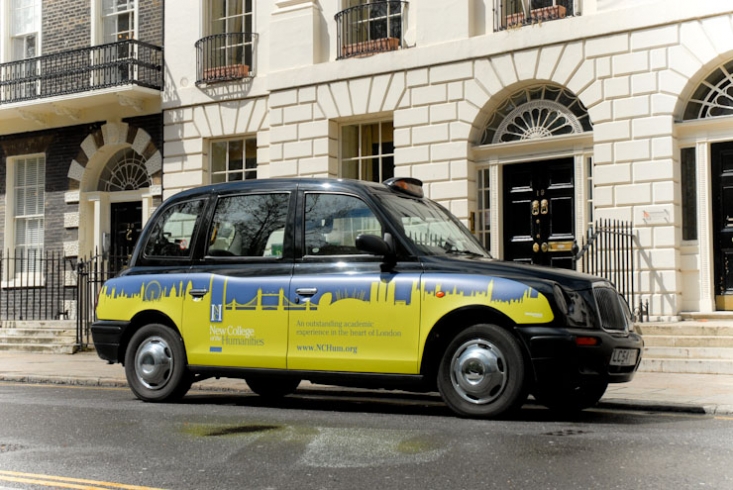 2012 Ubiquitous taxi advertising campaign for New College of the Humanities - An Outstanding Academic Experience in the Heart of London