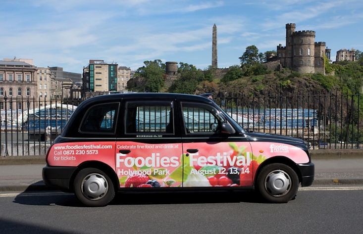 2011 Ubiquitous taxi advertising campaign for Foodies Festival  - Foodies Festival Holyrood Park