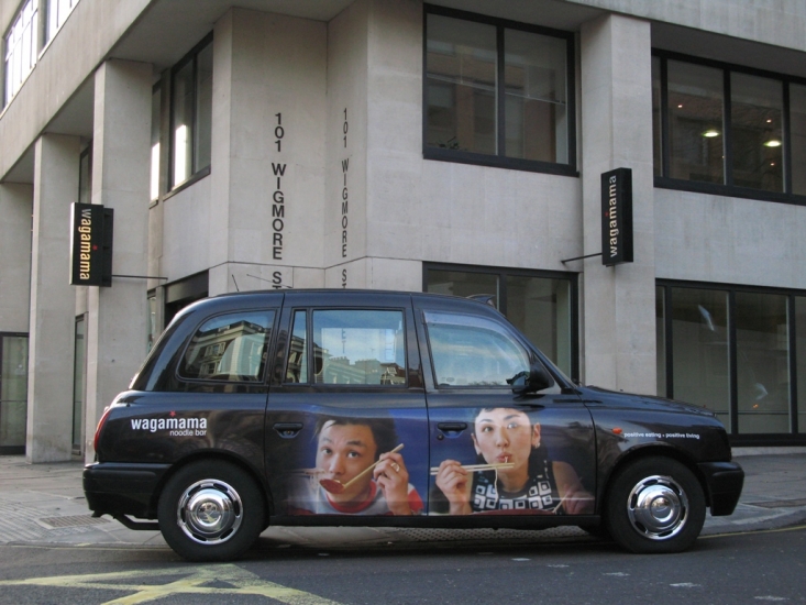 2007 Ubiquitous taxi advertising campaign for Wagamama - Positive Eating + Positive Living