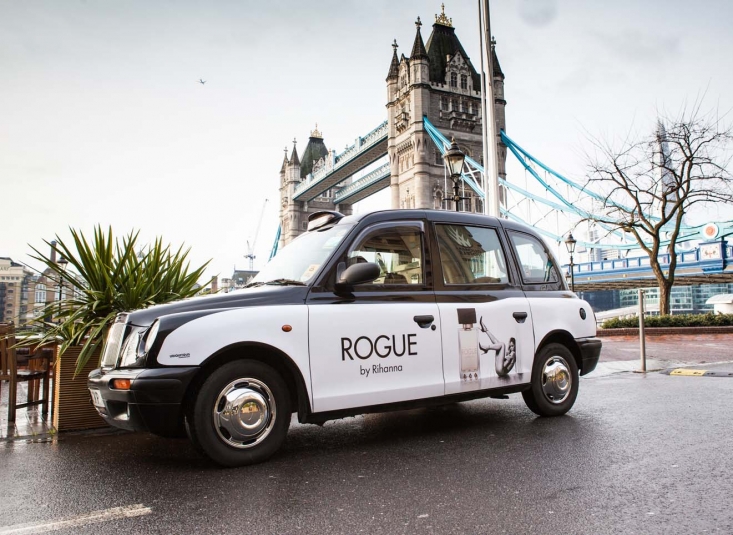 2014 Ubiquitous taxi advertising campaign for Perfumes by Rihanna - Rogue by Rihanna 
