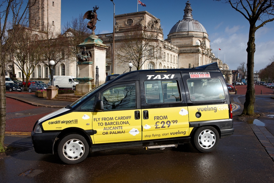 2012 Ubiquitous taxi advertising campaign for Vueling - stop flying, start Vueling