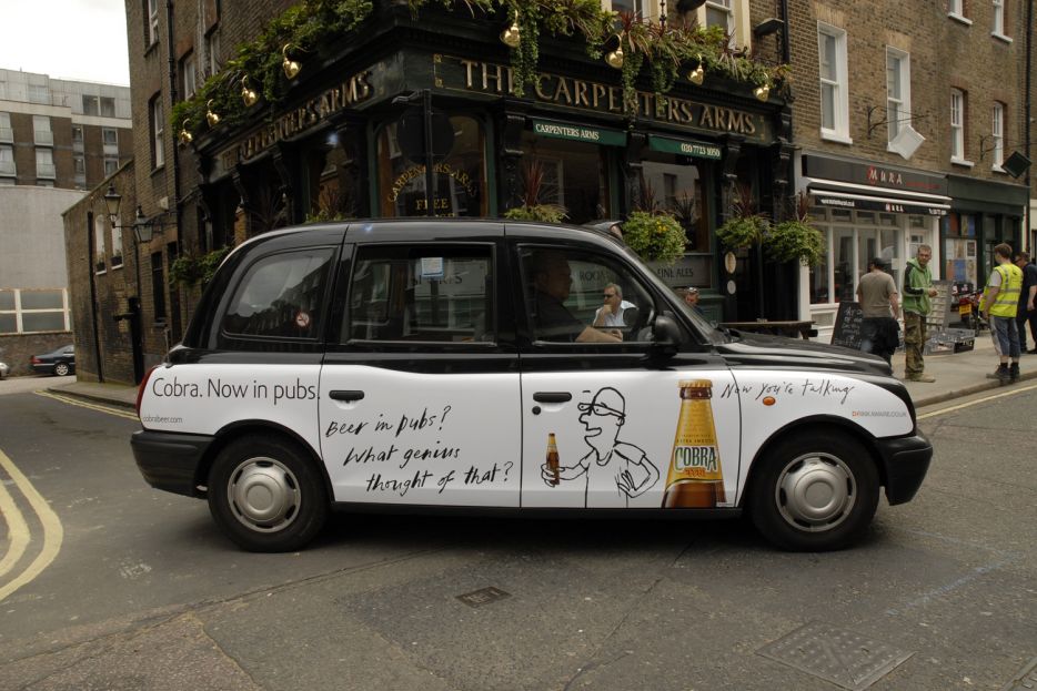 2008 Ubiquitous taxi advertising campaign for Cobra Beer - Now you&#039;re talking