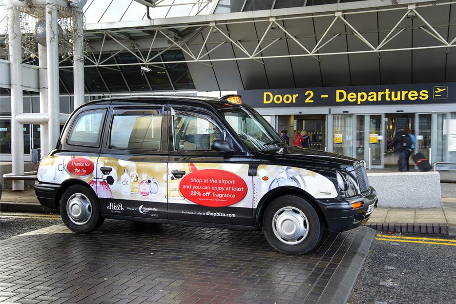 2012 Ubiquitous taxi advertising campaign for Manchester Airport - Find more on offer at shopbiza.com