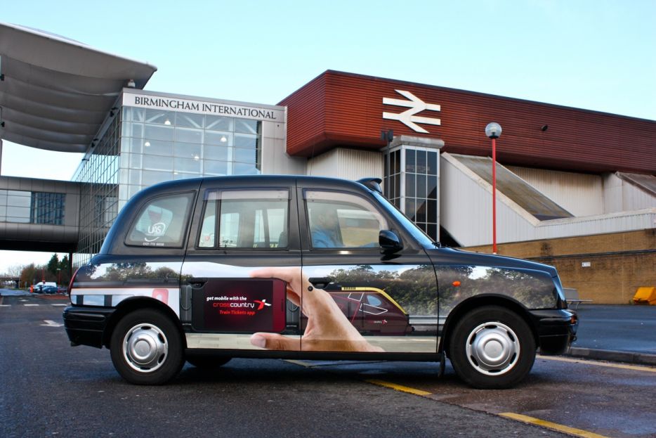 2011 Ubiquitous taxi advertising campaign for Cross Country Rail - Get mobile with the Cross Country