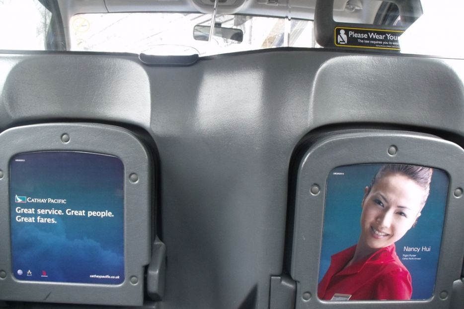 2010 Ubiquitous taxi advertising campaign for Cathay Pacific - Great service. Great people. Great fares.