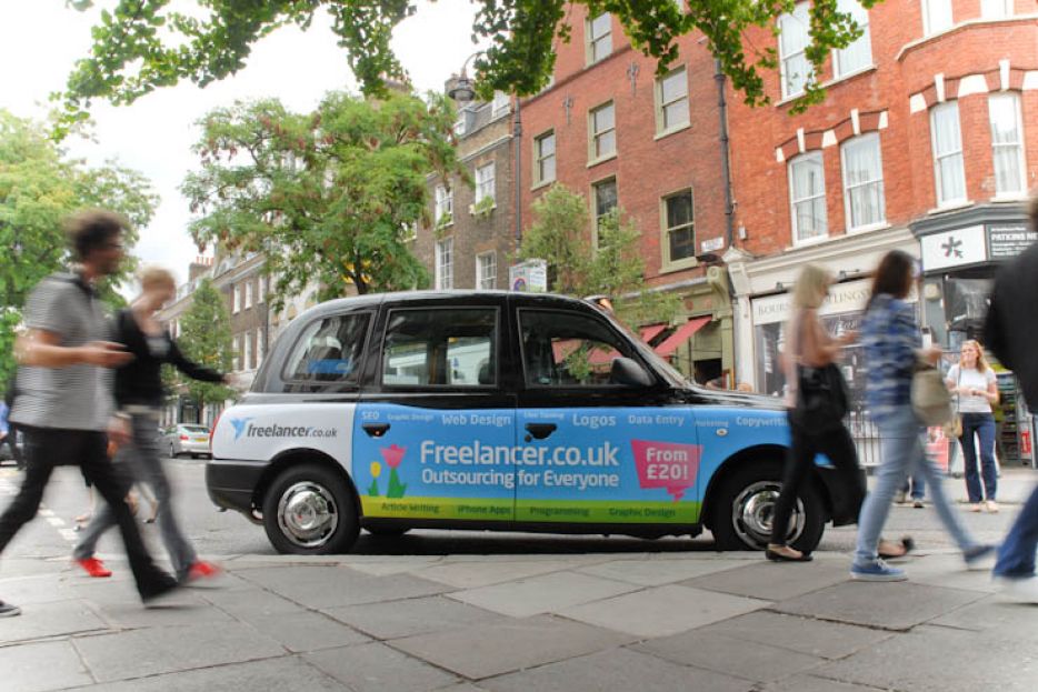 2011 Ubiquitous taxi advertising campaign for Freelancer.co.uk - Outsourcing for Everyone