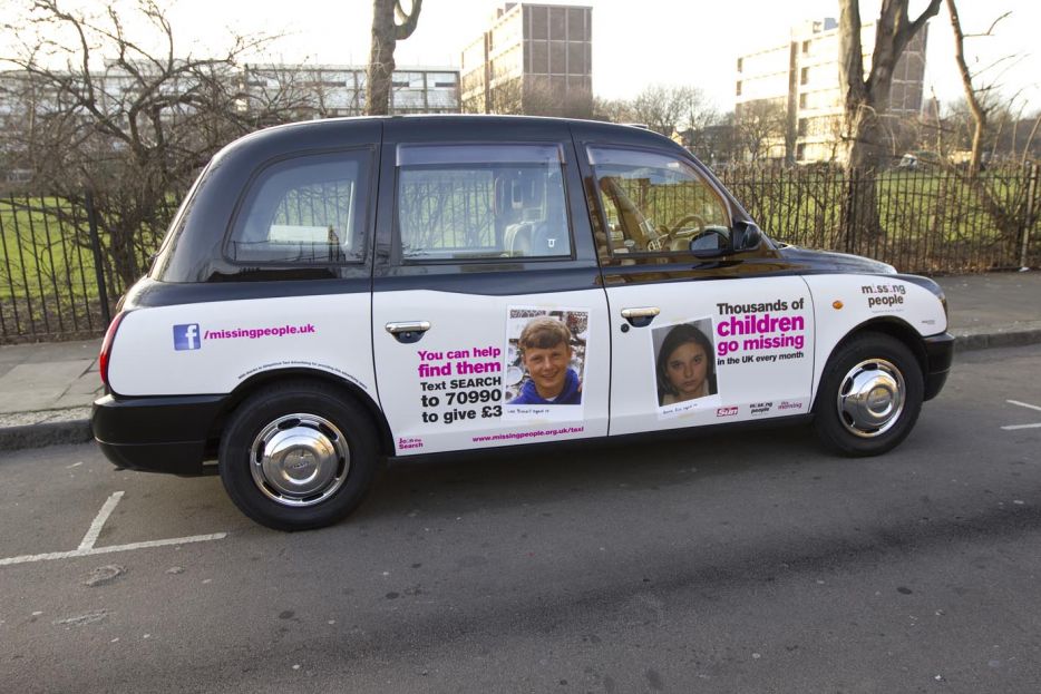 2012 Ubiquitous taxi advertising campaign for Missing People - You can help find them