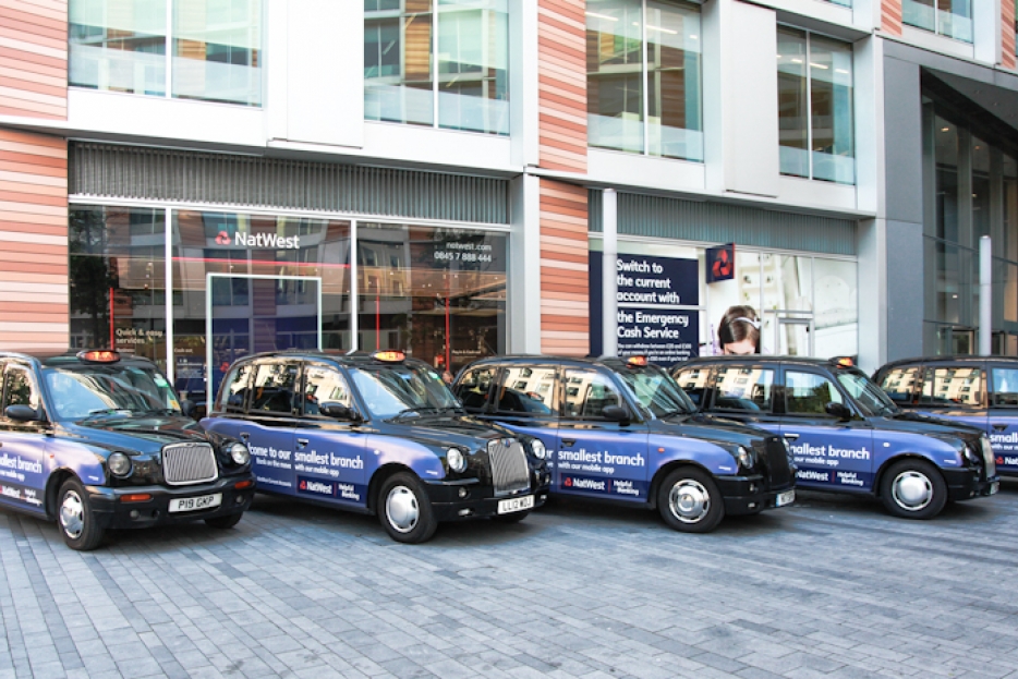 2013 Ubiquitous taxi advertising campaign for RBS - Welcome To Our Smallest Branch