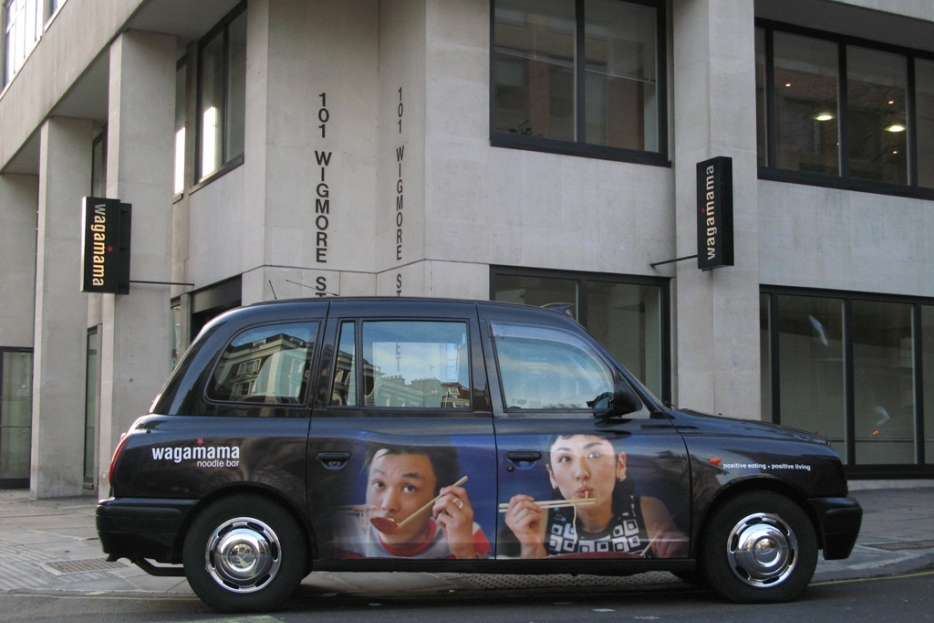 2007 Ubiquitous taxi advertising campaign for Wagamama - Positive Eating + Positive Living
